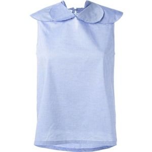 Societe Anonyme Blue Linen Petal Collar Top US Size 6